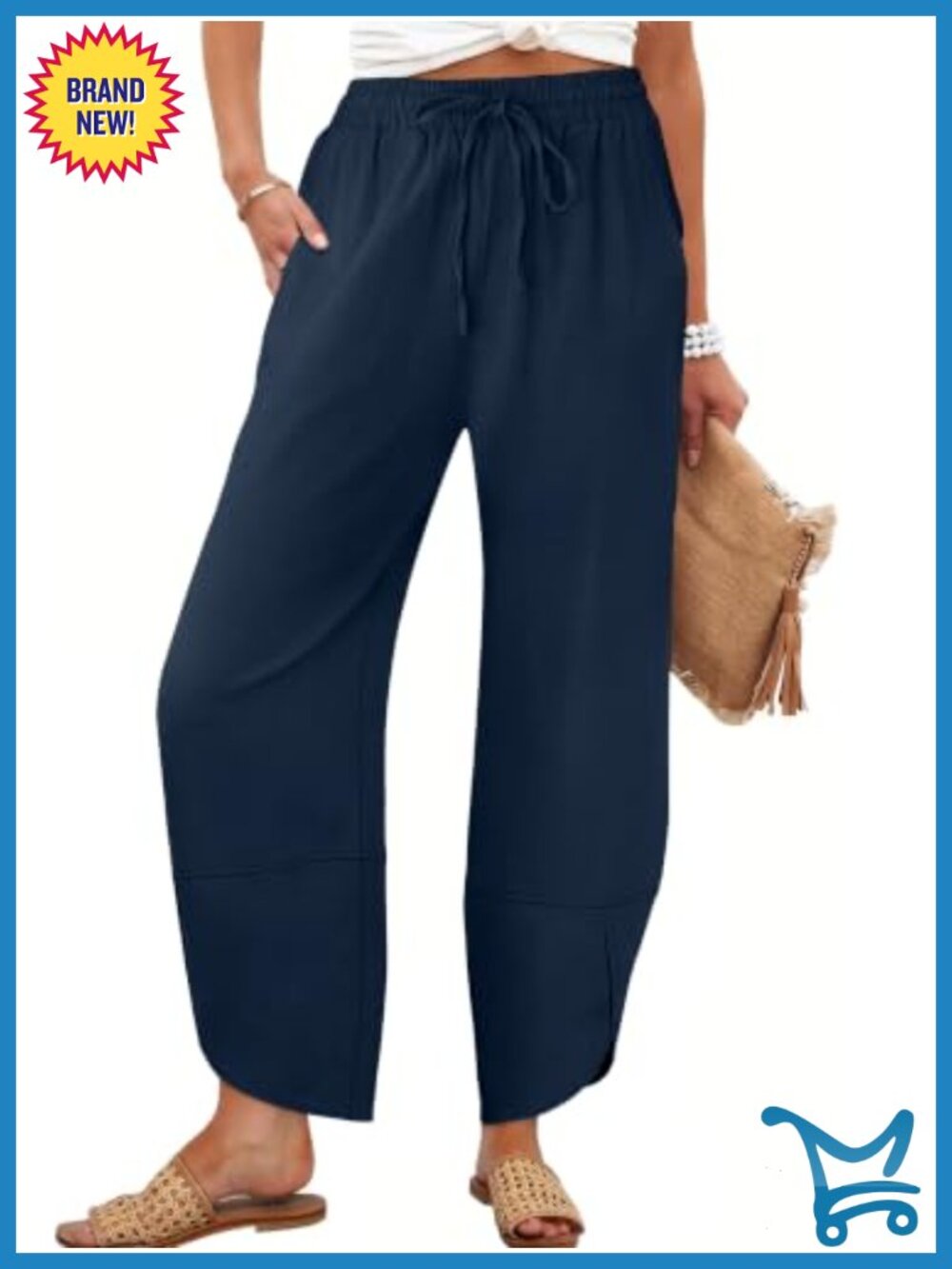 Wide Leg Palazzo Pants with Pockets Rayon Linen Drawstring Beach Lounge